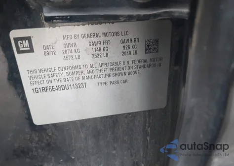 2013 Chevrolet Volt из США, поврежденный, VIN 1G1RF6E48DU113237